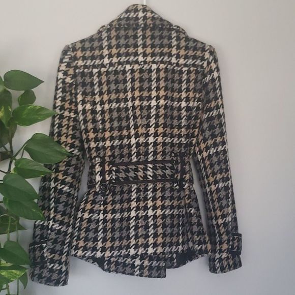 zara BASIC Houndstooth Wool Blend Coat Jacket with Belt Medium - Picture 5 of 5